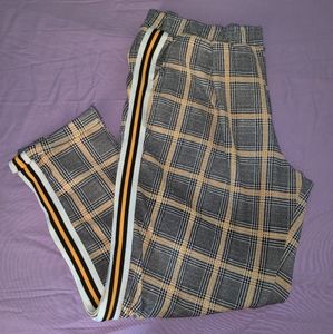 Plaid Pants with White, Black & Yellow Side Stripe